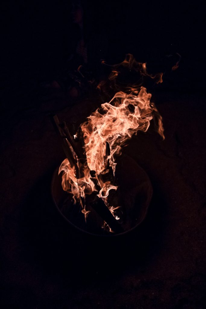 Burning fire isolated on darkness. High quality photo