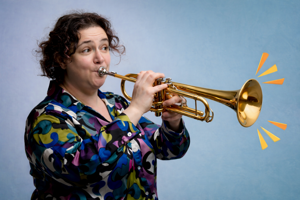 rebecca blowing her own trumpet